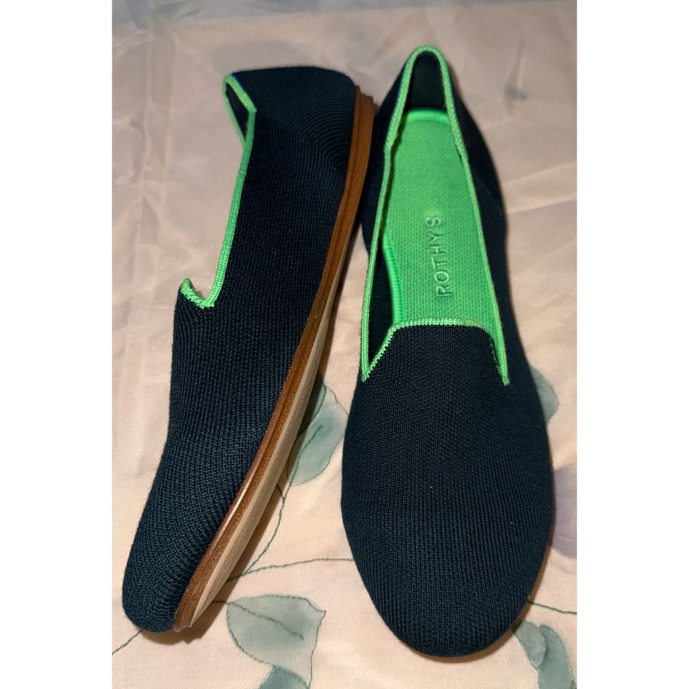 New Rothy's Forest Green and Neon Green Loafers Size 10W - Picture 2 of 11